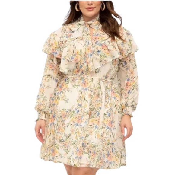 NWT ELOQUII ELEMENTS Women’s Floral Ruffle Mini Dress - Picture 1 of 16